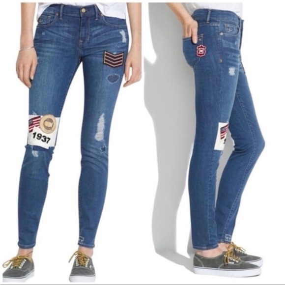 🍀3/$30 Madewell skinny military inspired patchwork jeans limited edition 26 - Picture 1 of 11